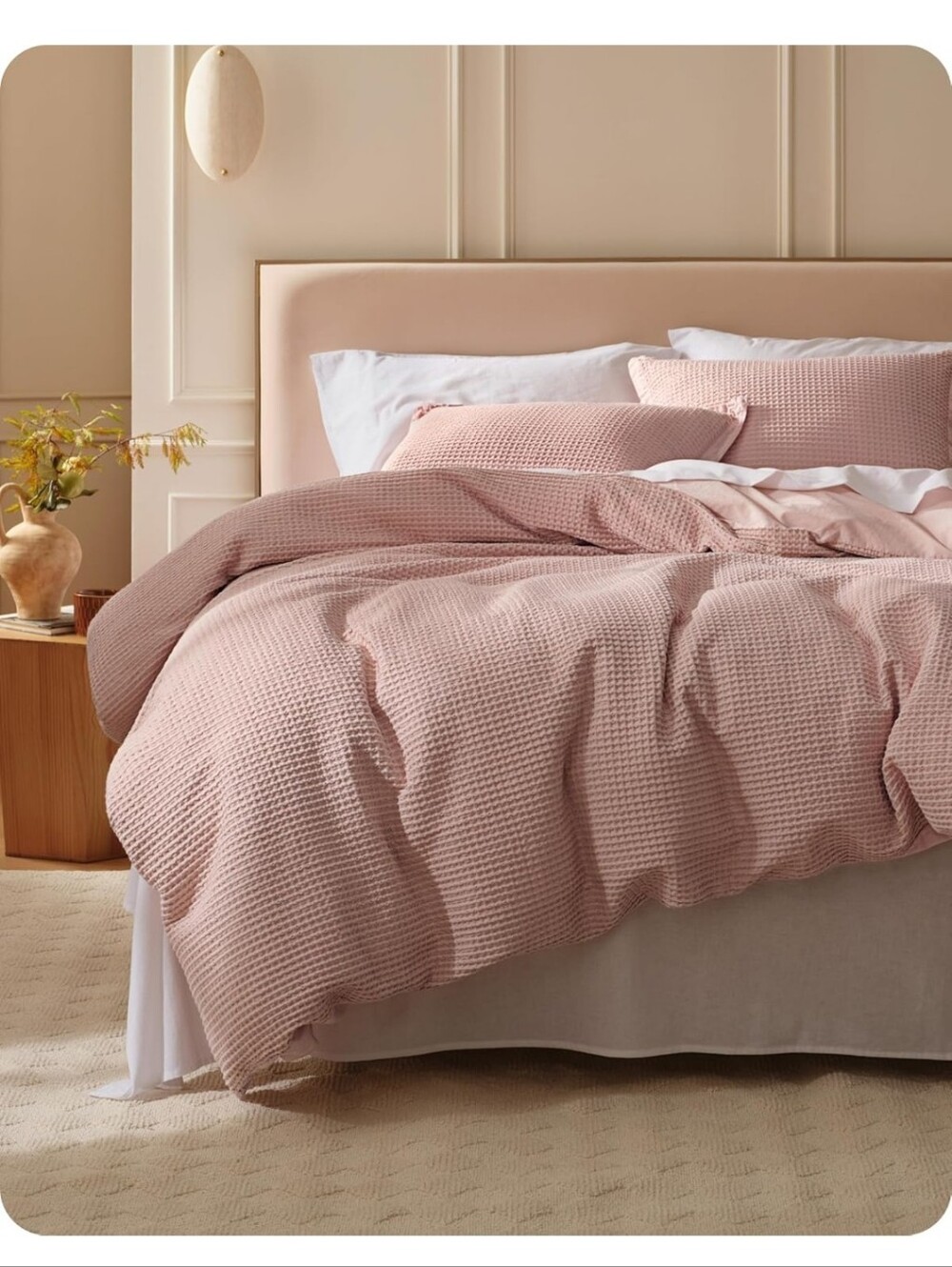 Bedsure Cotton Duvet Cover Queen - 100% Cotton Waffle Weave Pink 3 Piece 90X90